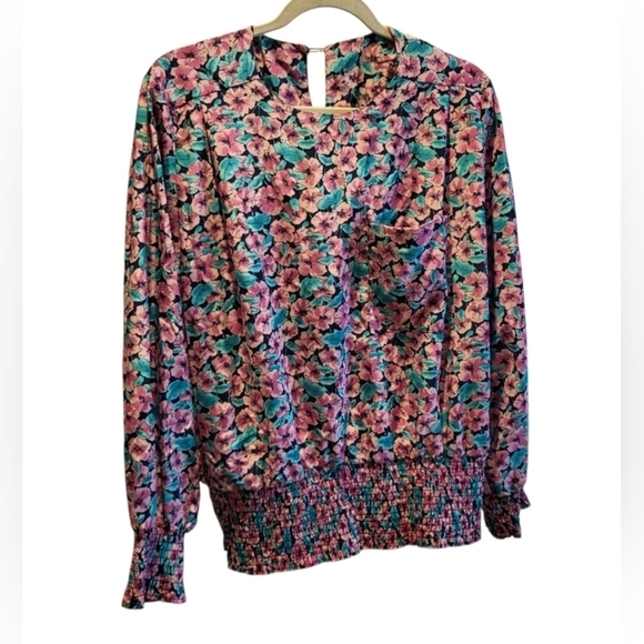 Vintage Tops - Vintage Evanna Colorful Floral Long Sleeve Blouse Made In USA Size 12
